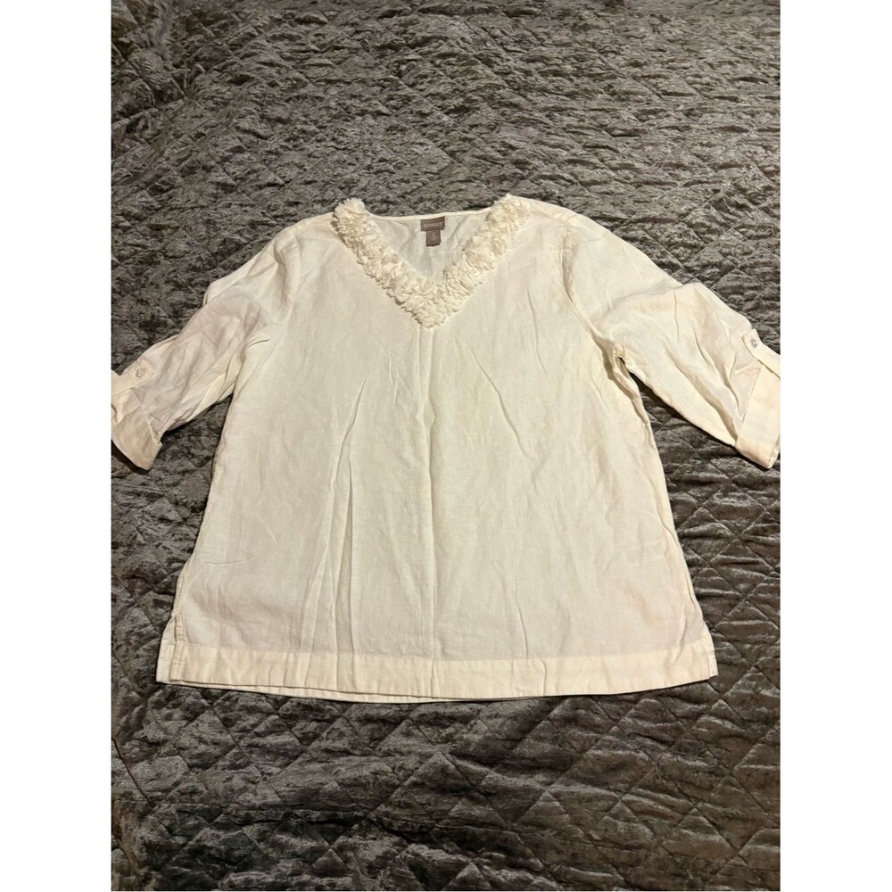 Chico's Cream V-Neck Ruffle Trim Tunic #1705